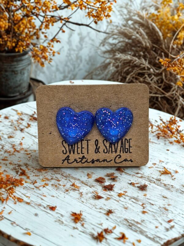 Blue Heart Gem Stud Earrings