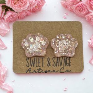Rose Paw Print Translucent Stud Earrings