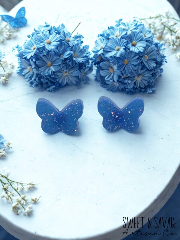 Blue Butterfly Stud Earrings - Image 2
