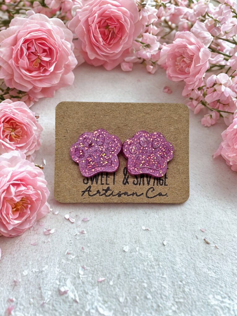 Pink Paw Print Stud Earrings