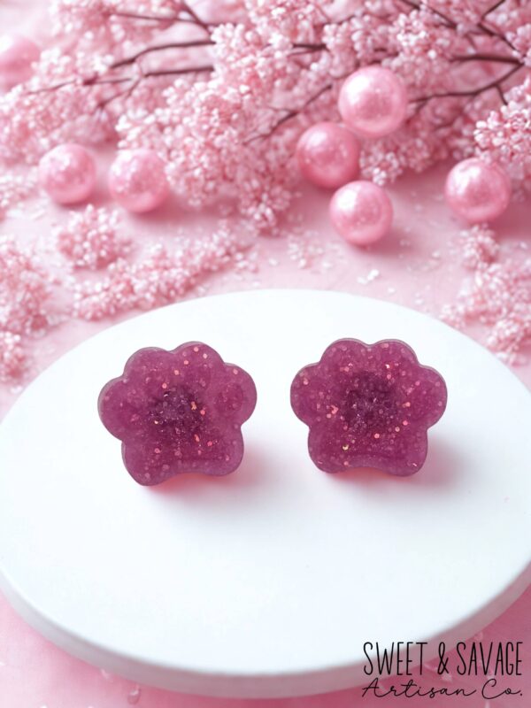 Pink Paw Print Stud Earrings - Image 2