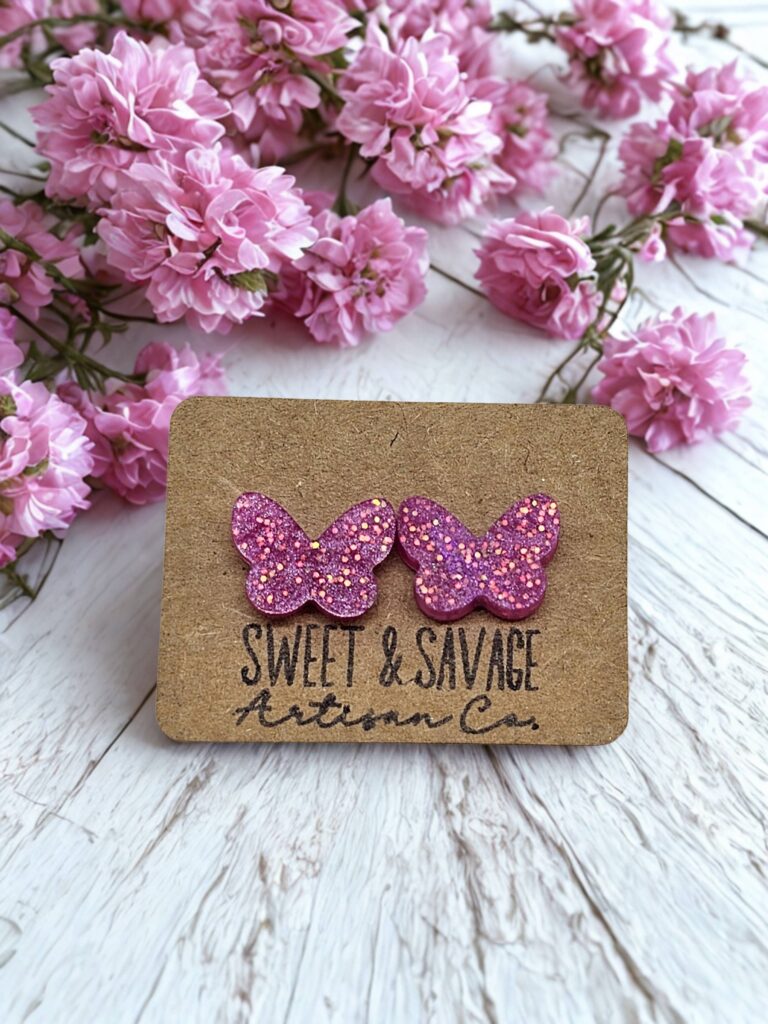 Pink Butterfly Stud Earrings