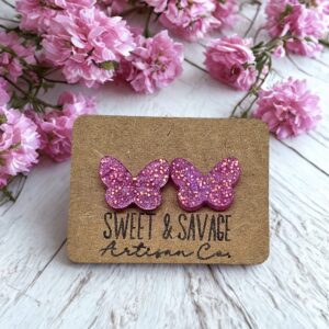 Pink Butterfly Stud Earrings