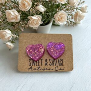 Pink Heart Stud Earrings
