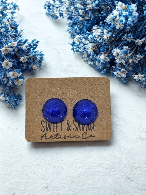 Blue Round Gem Stud Earrings