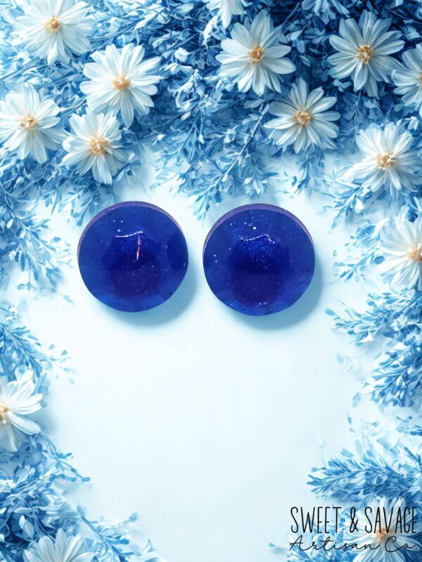 Blue Round Gem Stud Earrings - Image 2