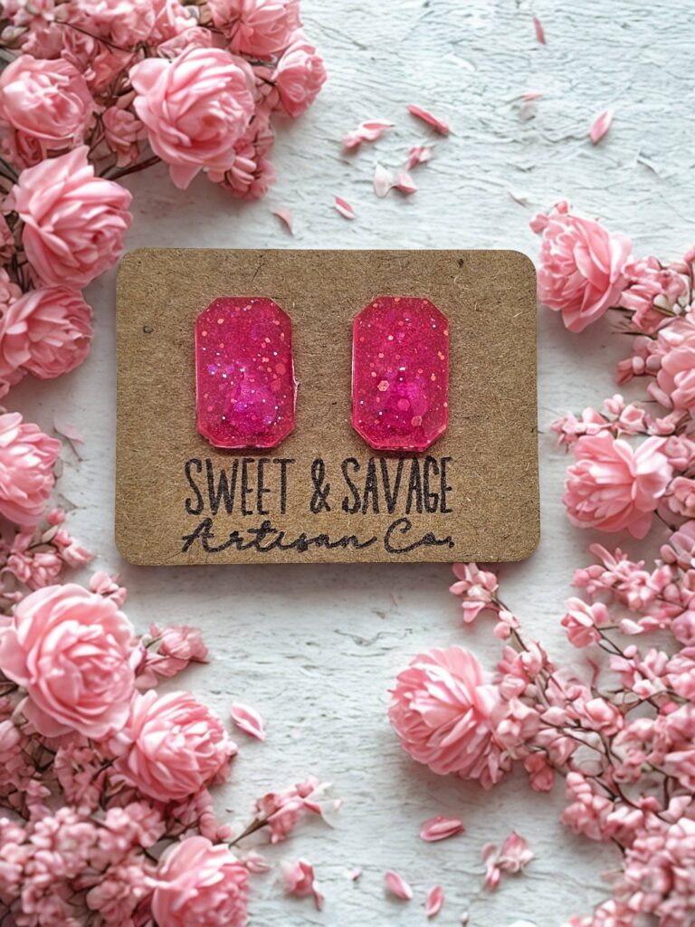 Pink Stadium Shaped Gem Stud Earrings
