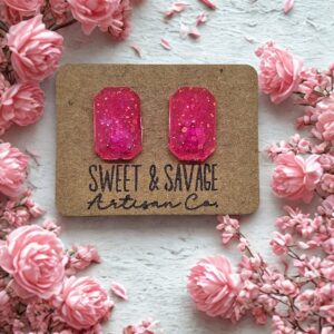 Pink Stadium Shaped Gem Stud Earrings
