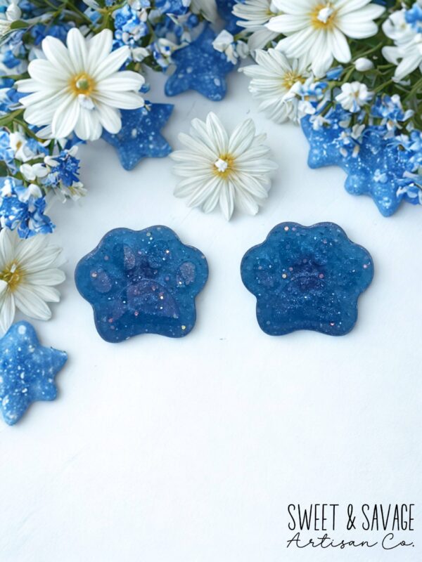 Medium Blue Paw Print Stud Earrings - Image 2