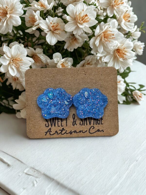 Medium Blue Paw Print Stud Earrings
