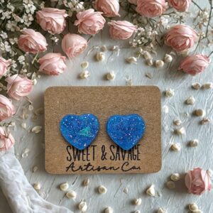 Blue Heart Stud Earrings