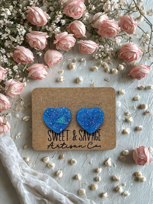 Blue Heart Stud Earrings