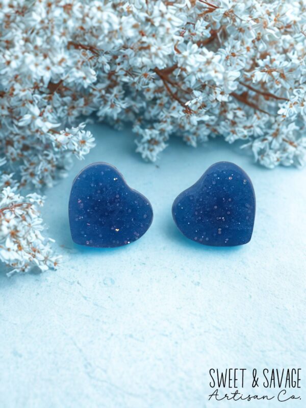 Blue Heart Stud Earrings - Image 2