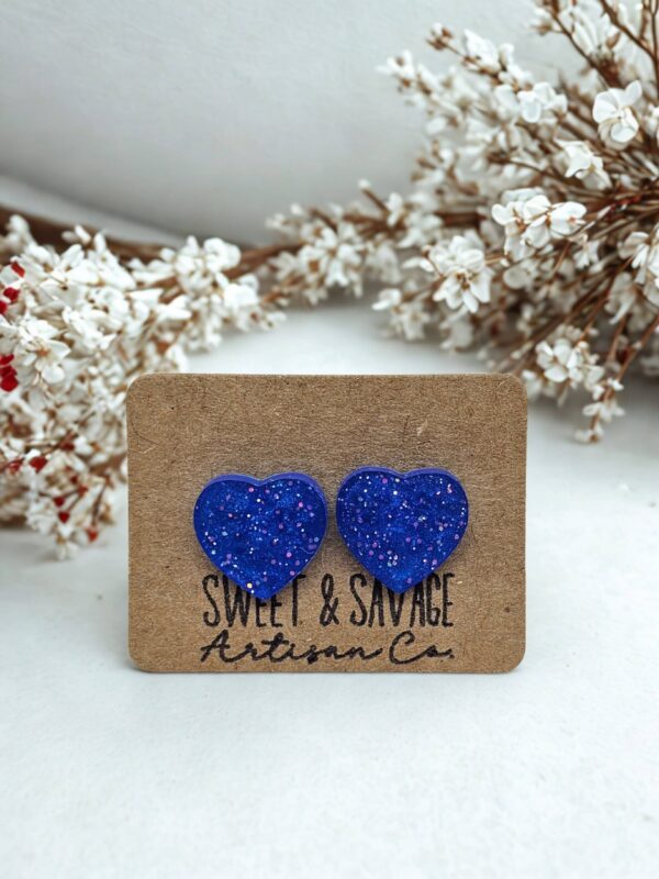 Blue Heart Stud Earrings