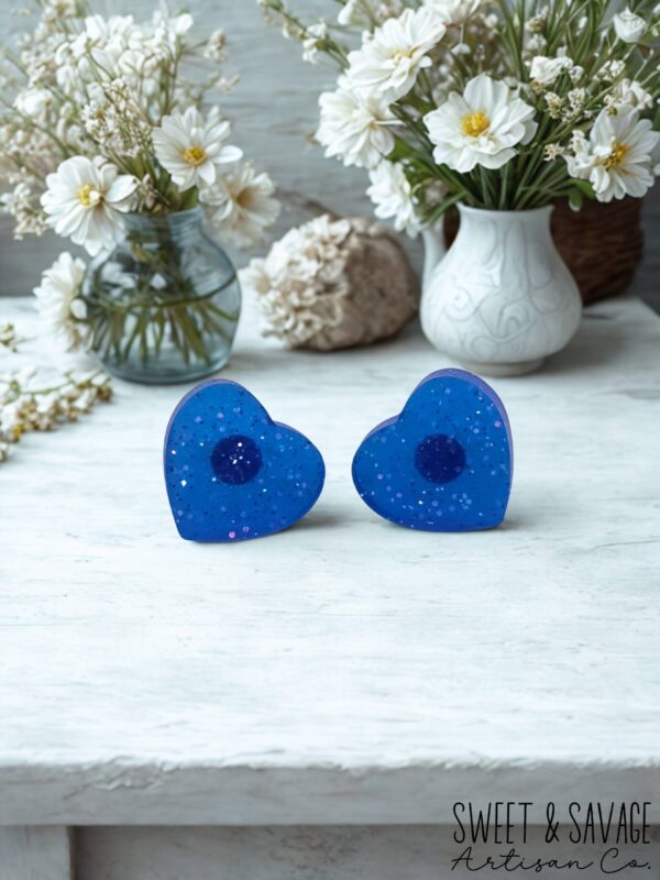 Blue Heart Stud Earrings - Image 2