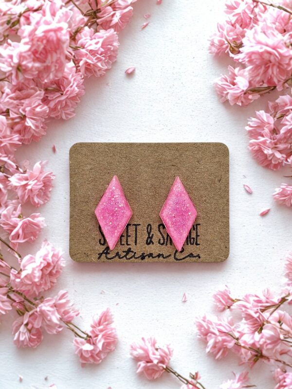 Pink Diamond Gem Stud Earrings