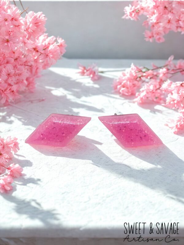 Pink Diamond Gem Stud Earrings - Image 2
