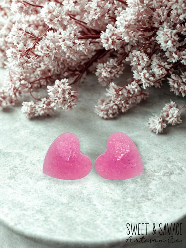 Pink Heart Gem Stud Earrings - Image 2