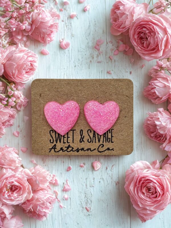Pink Heart Gem Stud Earrings