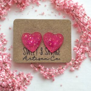 Pink Translucent Heart Gem Stud Earrings