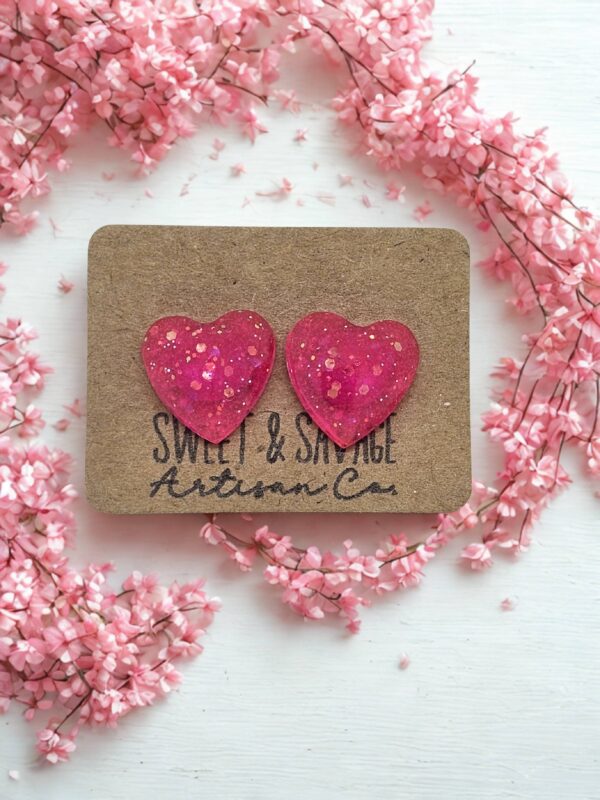 Pink Translucent Heart Gem Stud Earrings