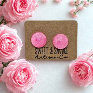 Pink Circle Gem Stud Earrings