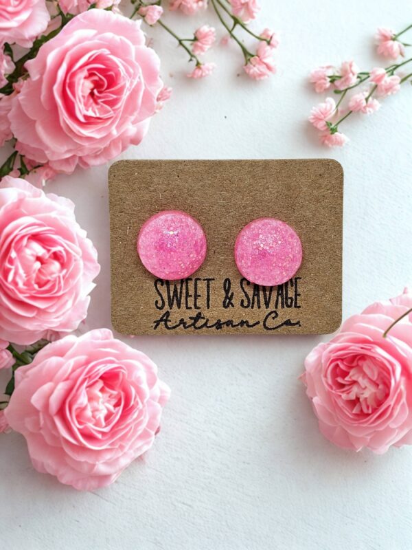 Pink Circle Gem Stud Earrings