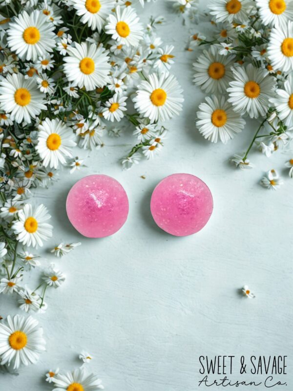 Pink Circle Gem Stud Earrings - Image 2