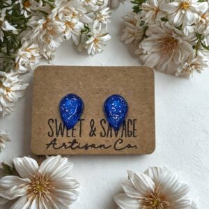 Blue Teardrop Gem Stud Earrings