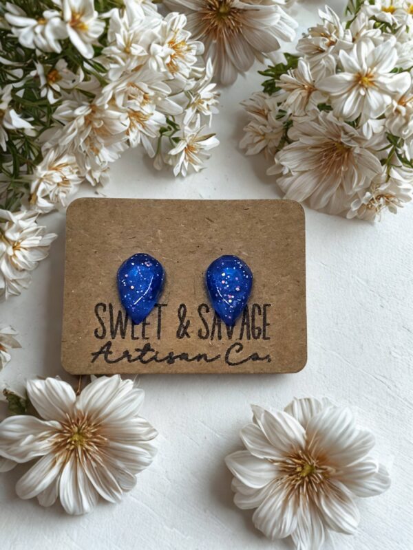 Blue Teardrop Gem Stud Earrings