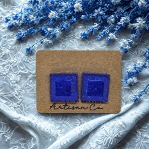 Celestial Blue Square Gem Stud Earrings
