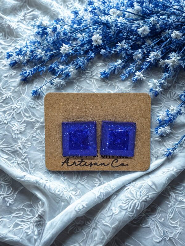 Celestial Blue Square Gem Stud Earrings