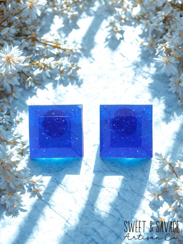 Celestial Blue Square Gem Stud Earrings - Image 2