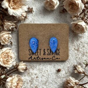 Blue Teardrop Gem Stud Earrings