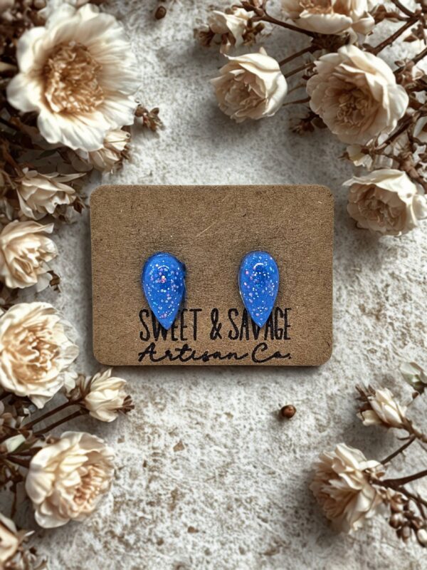 Blue Teardrop Gem Stud Earrings