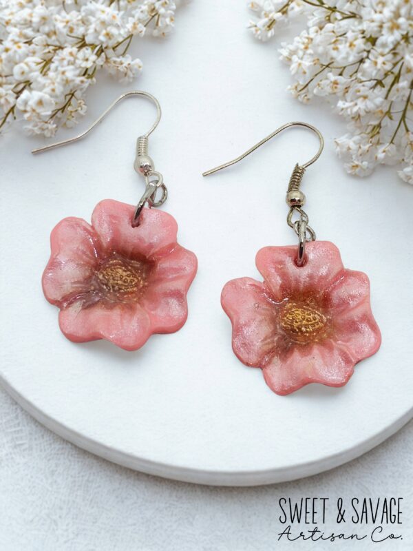 Pink Floral Dangle Earrings - Image 2