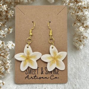 White Plumeria Dangle Earrings