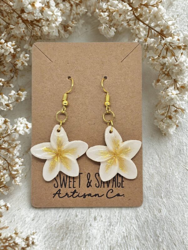 White Plumeria Dangle Earrings