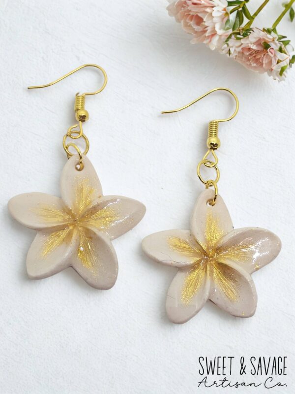White Plumeria Dangle Earrings - Image 2