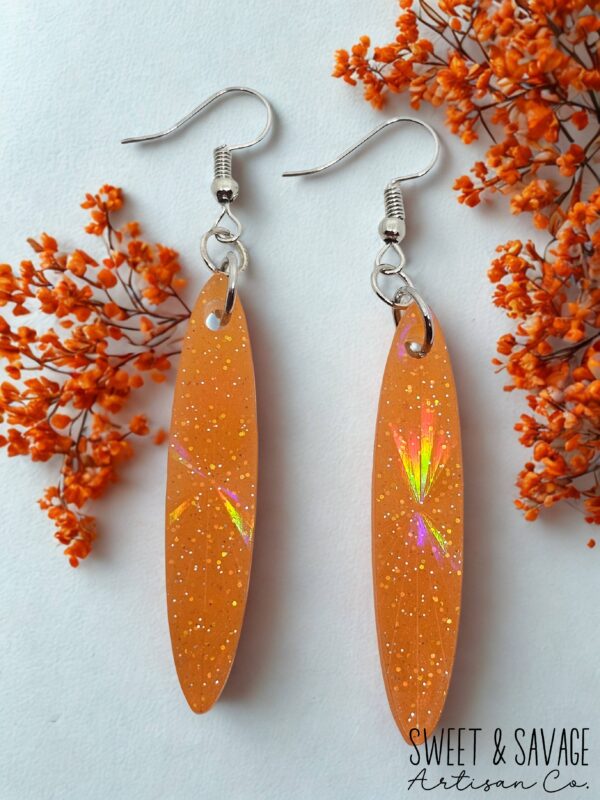 Orange Holographic Dangle Earrings - Image 2