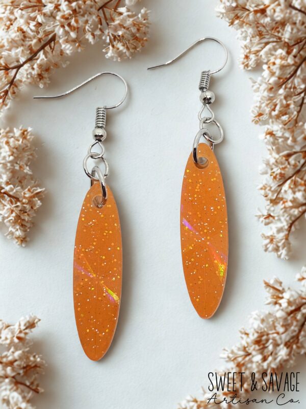 Orange Holographic Short Dangle Earrings - Image 2