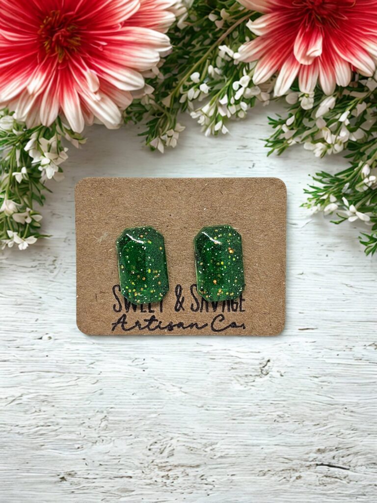 Emerald Green Stadium Gem Stud Earrings