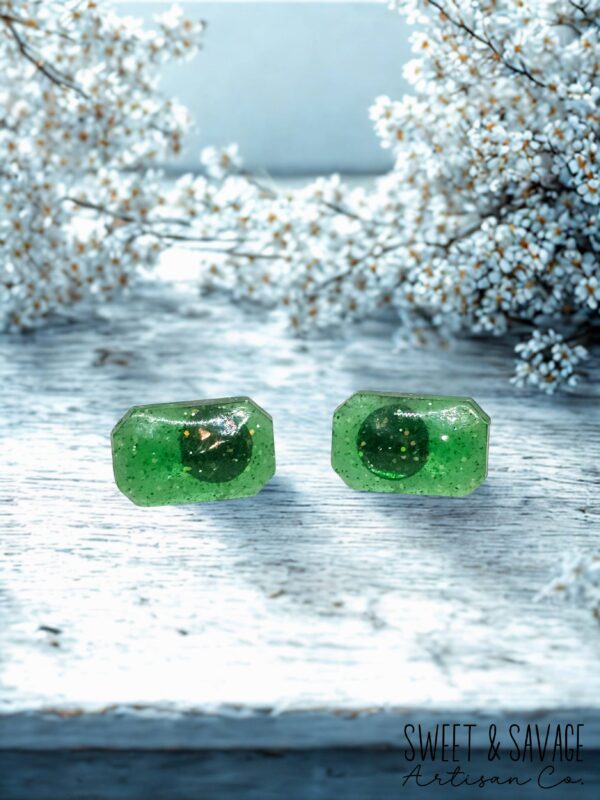 Emerald Green Stadium Gem Stud Earrings - Image 2