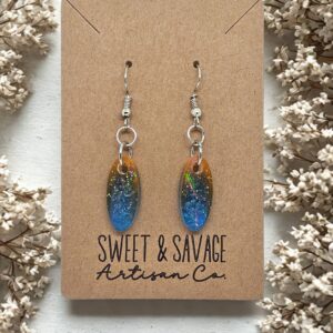 Blue and Orange Dangle Holographic Earrings