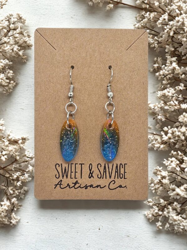 Blue and Orange Dangle Holographic Earrings