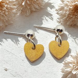 Sunny Yellow Glitter Heart Dangle Studs