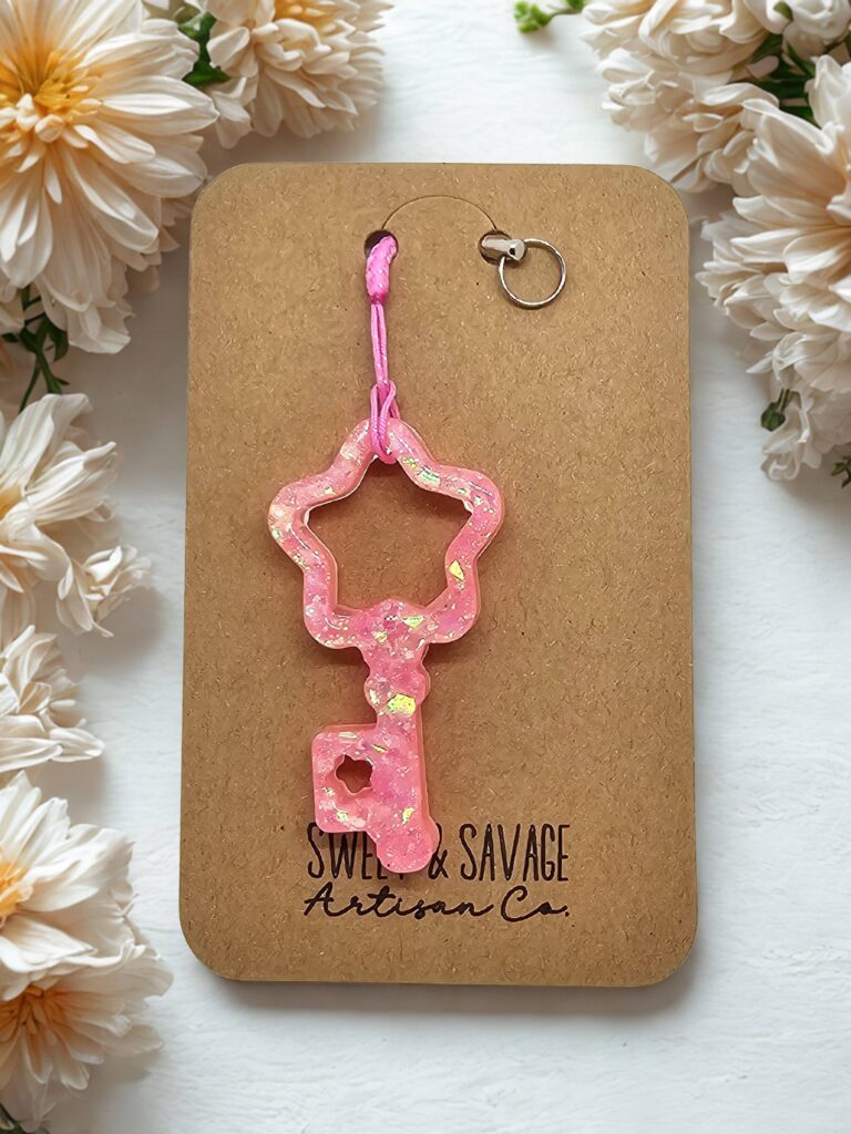 Pink Key Shaped Keychain Zipper Pull