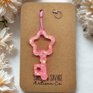 Pink Key Shaped Keychain Zipper Pull