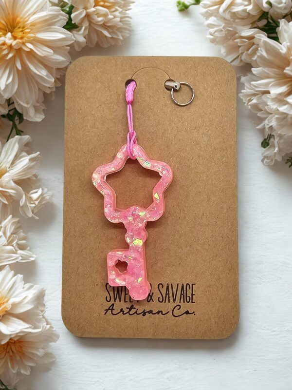 Pink Key Shaped Keychain Zipper Pull