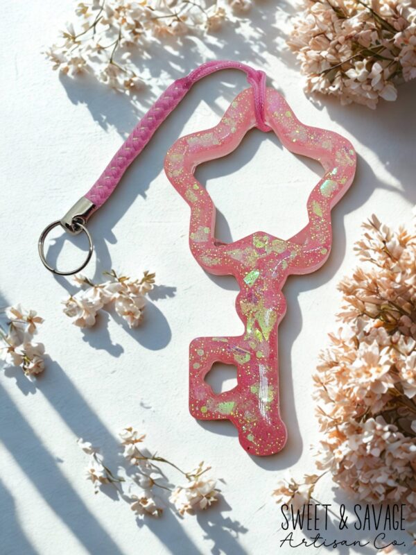 Pink Key Shaped Keychain Zipper Pull - Image 2